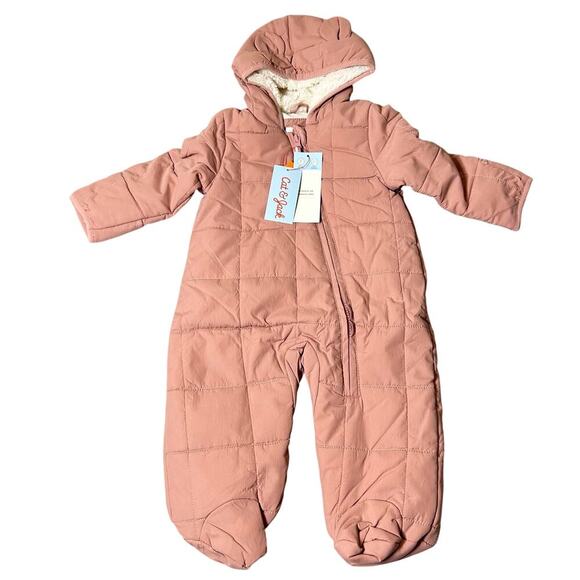 Cat & Jack Snowsuit Baby 3-6M Pink Bunting Puffer Snowsuit Winter‎ Warmth NEW - Picture 1 of 11